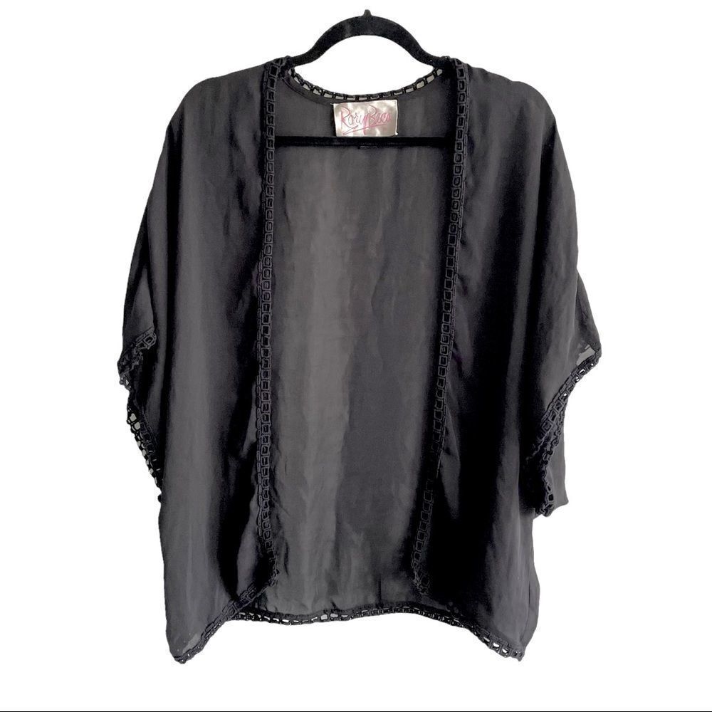 RORY BECA Black Sheer Oversized Kimono Wrap Cardigan S